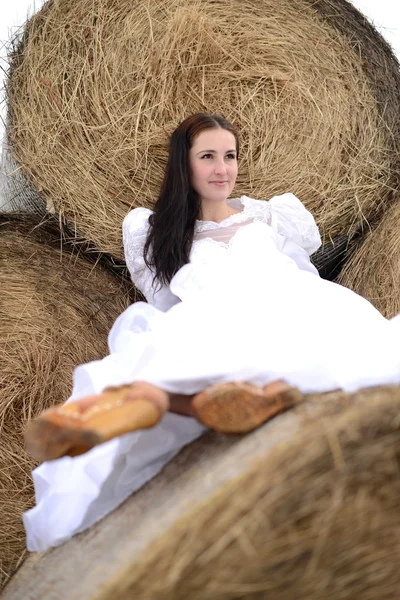 Retrato de una hermosa novia y caballo — Foto de Stock