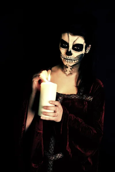 Horror Scene of a Scary Woman with candle — Stock Photo, Image