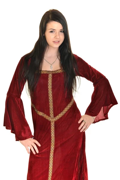 Jeune femme caucasienne portant une robe à l'ancienne — Photo