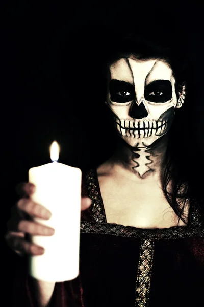 Horror Scene of a Scary Woman with candle — Stock Photo, Image