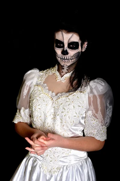 Body painting dead mask skull face art — Stock Photo, Image