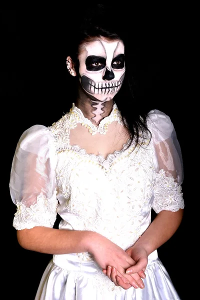 Corpo pintura máscara morta crânio rosto arte — Fotografia de Stock