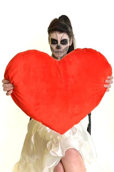 Young woman in day of the dead mask skull face art — Stock Photo, Image