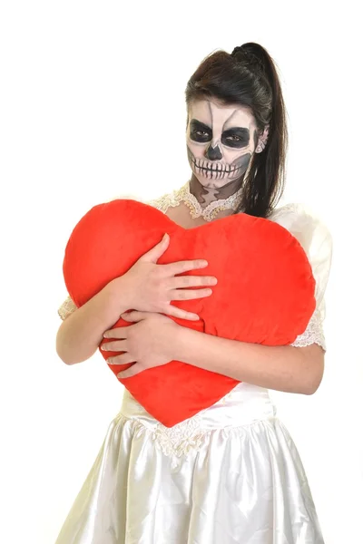 Young woman in day of the dead mask skull face art — Stock Photo, Image