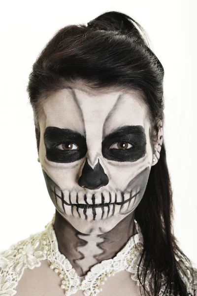 Corpo pintura máscara morta crânio rosto arte — Fotografia de Stock