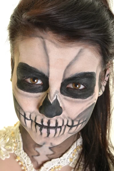 Body painting dead mask skull face art — Stock Photo, Image