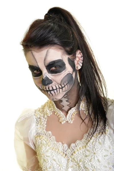 Body painting dead mask skull face art — Stock Photo, Image