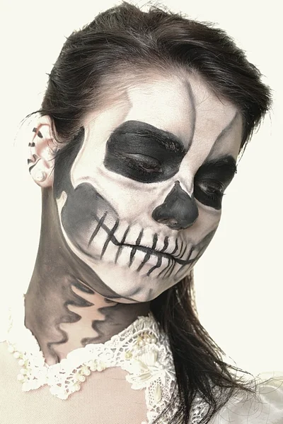 Body painting dead mask skull face art — Stock Photo, Image