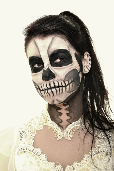 Body painting dead mask skull face art — Stock Photo, Image