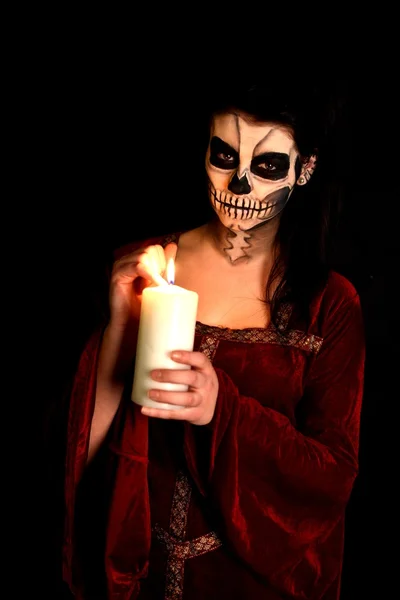 Horror Scene of a Scary Woman with candle — Stock Photo, Image