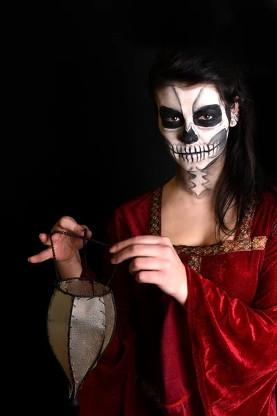 Horror Scene of a Scary Woman with antique lamp — Stock Photo, Image