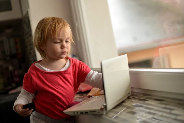 Criança bonito usando laptop — Fotografia de Stock