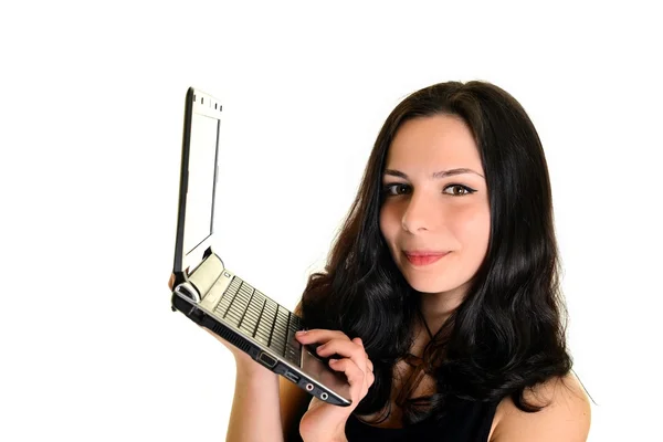 Portrait of a pretty young woman surfing the internet — Stock Photo, Image