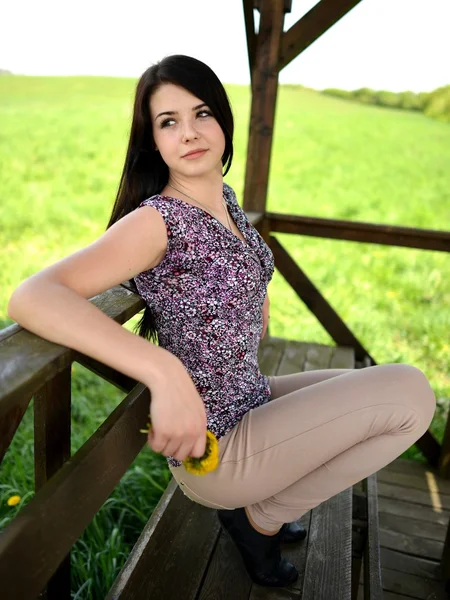 Vacker ung kvinna i fält — Stockfoto