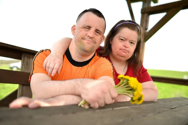 Down syndrome love couple — Stock Photo, Image