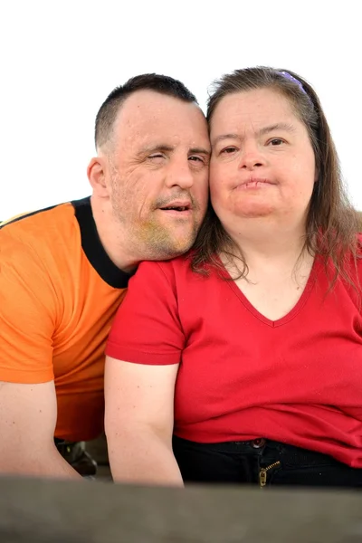 Down syndrome love couple — Stock Photo, Image