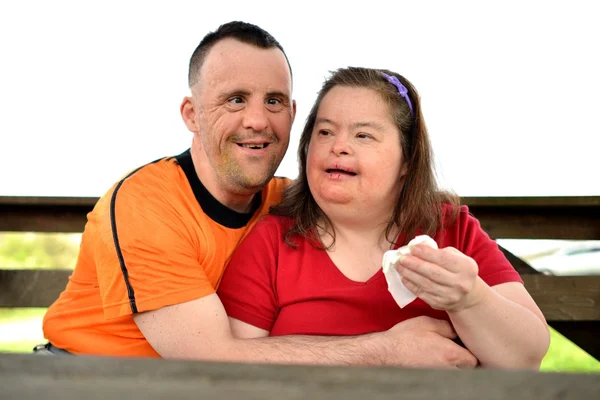 Down syndrome love couple — Stock Photo, Image