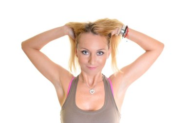 Beyaz arka planda izole edilmiş seksi kadın