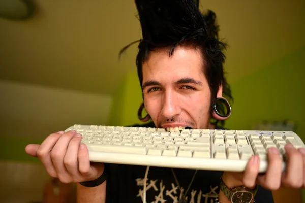 Punk boy with keyboard — Stock Photo, Image