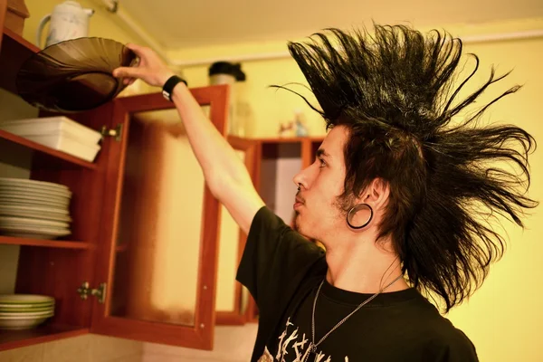 Punk boy cooking — Stock Photo, Image