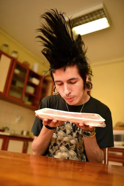 Punk boy cooking — Stock Photo, Image