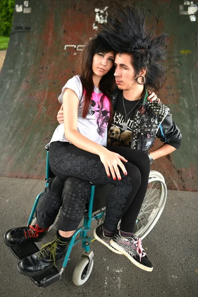 Punk boy in a wheelchair — Stock Photo, Image