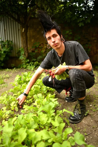 Punk boy no jardim — Fotografia de Stock