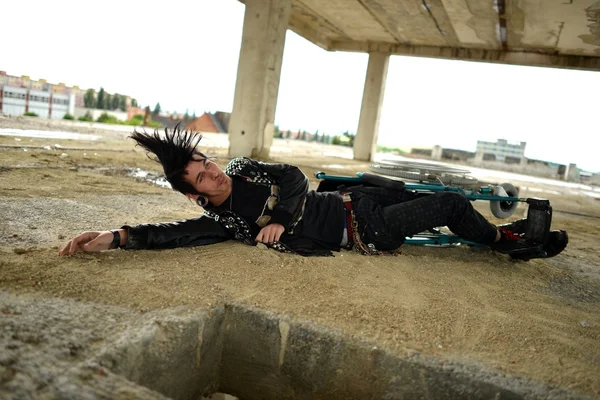 Punk boy and wheelchair — Stock Photo, Image