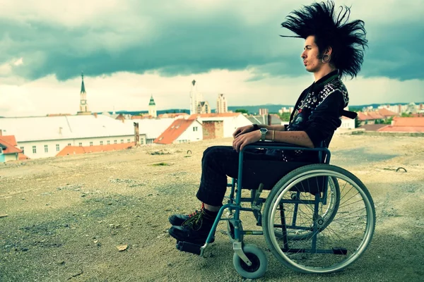 Punk boy in a wheelchair — Stock Photo, Image