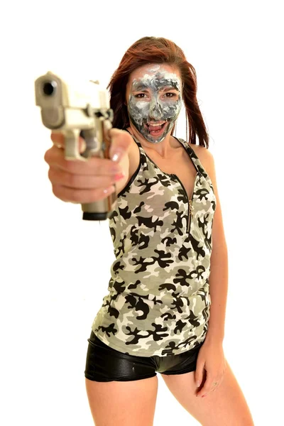 Young woman with gun — Stock Photo, Image