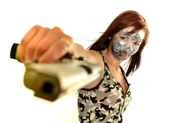 Young woman with gun — Stock Photo, Image