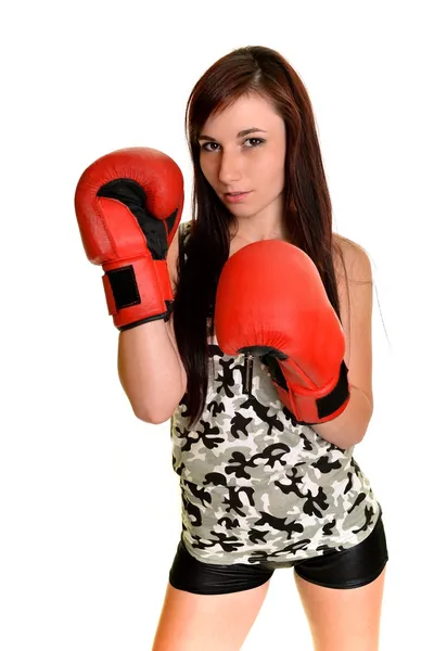 Fiatal nő, boksz-kesztyű — Stock Fotó