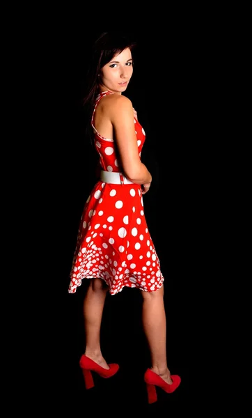 Schöne Frau im roten Kleid. — Stockfoto