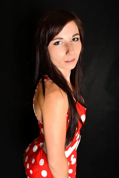 Beautiful woman in red dress. — Stock Photo, Image