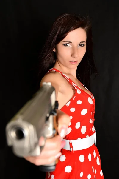 Woman with gun — Stock Photo, Image