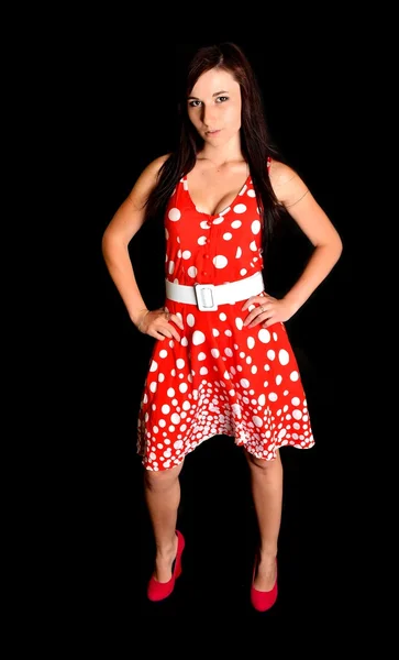 Hermosa mujer en vestido rojo. —  Fotos de Stock