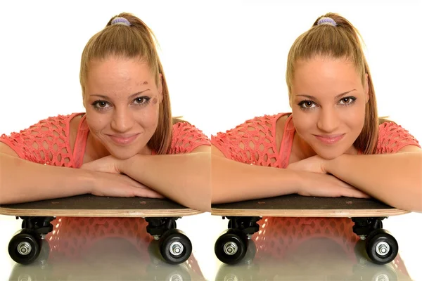 Ritratto di ragazza estrema con skateboard — Foto Stock