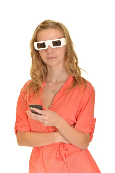 Ung vacker kvinna med 3d-glasögon — Stockfoto