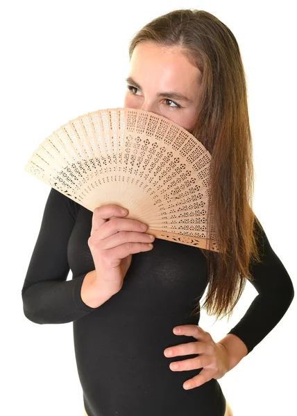 Söt flicka fanning själv — Stockfoto