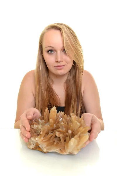 Girl with mineral stone — Stock Photo, Image