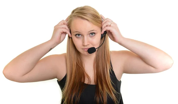 Support telefon operatör i headset — Stockfoto