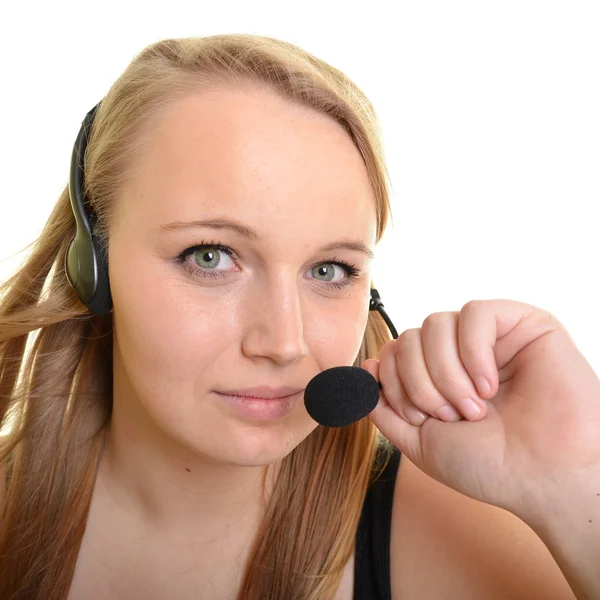 Support telefon operatör i headset — Stockfoto