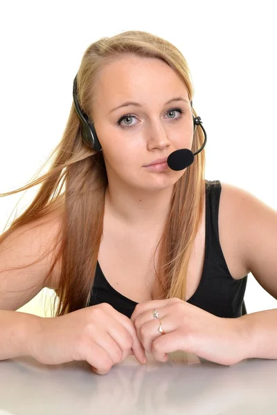 Support phone operator in headset — Stock Photo, Image