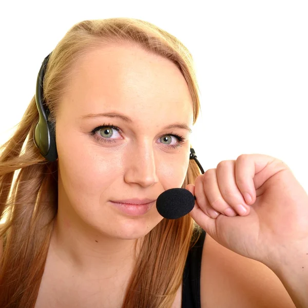 Support telefon operatör i headset — Stockfoto