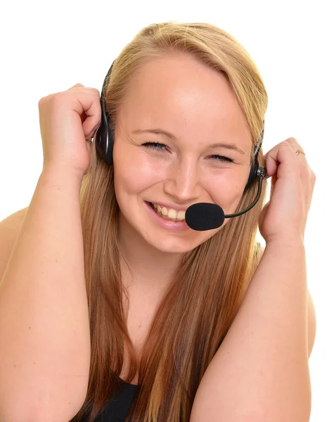 Support phone operator in headset — Stock Photo, Image