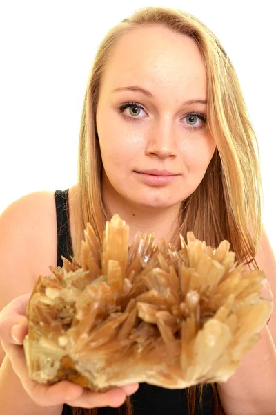 Girl with mineral stone — Stock Photo, Image