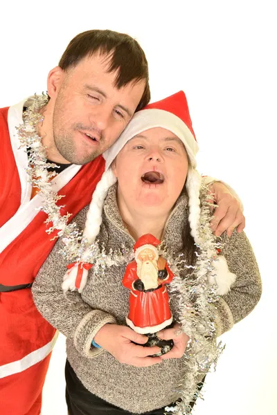 Síndrome de Down pareja en Navidad —  Fotos de Stock