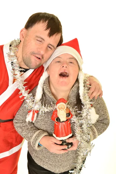 Downs syndrom par i juletid — Stockfoto