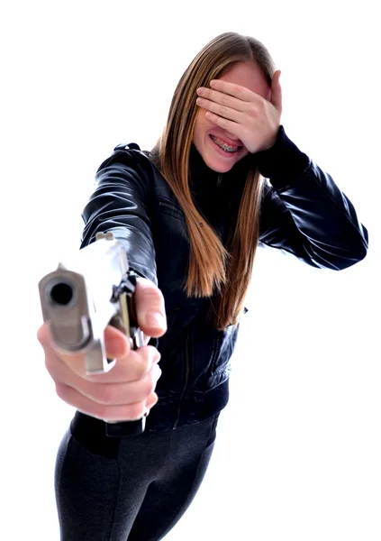 Donna con una pistola — Foto Stock