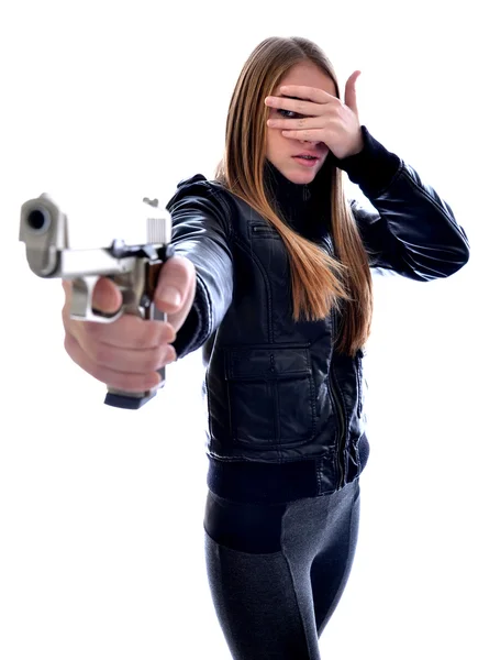 Femme avec un pistolet — Photo